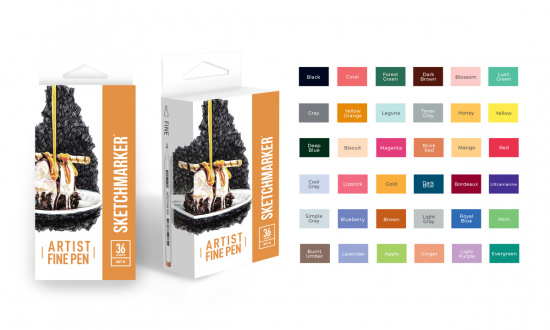 Набор капиллярных ручек Sketchmarker Artist fine pen Set B 36цв Набор капиллярных ручек Sketchmarker Artist fine pen Set B 36цв